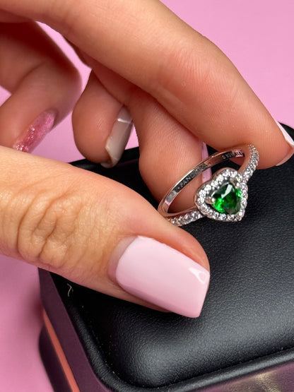 ANILLO DE PROMESA PLATEADO - VERDE